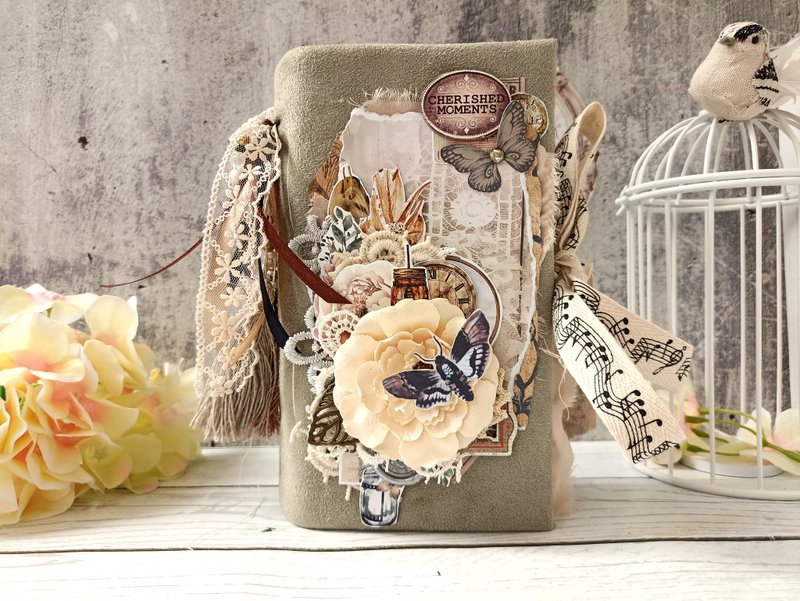 美丽的婚礼花束日记 手工制作的玫瑰笔记本 花边浪漫日记 - 笔记本/手帐 - 纸 绿色