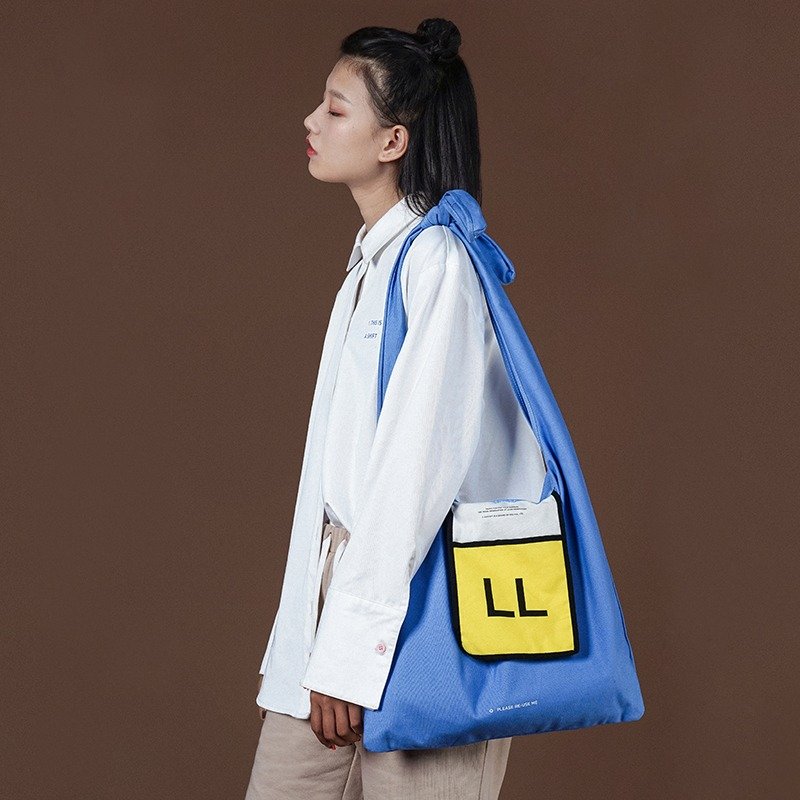 LLANO IT'S NEW 新系列 两用包 灰蓝色 - 侧背包/斜挎包 - 棉．麻 蓝色