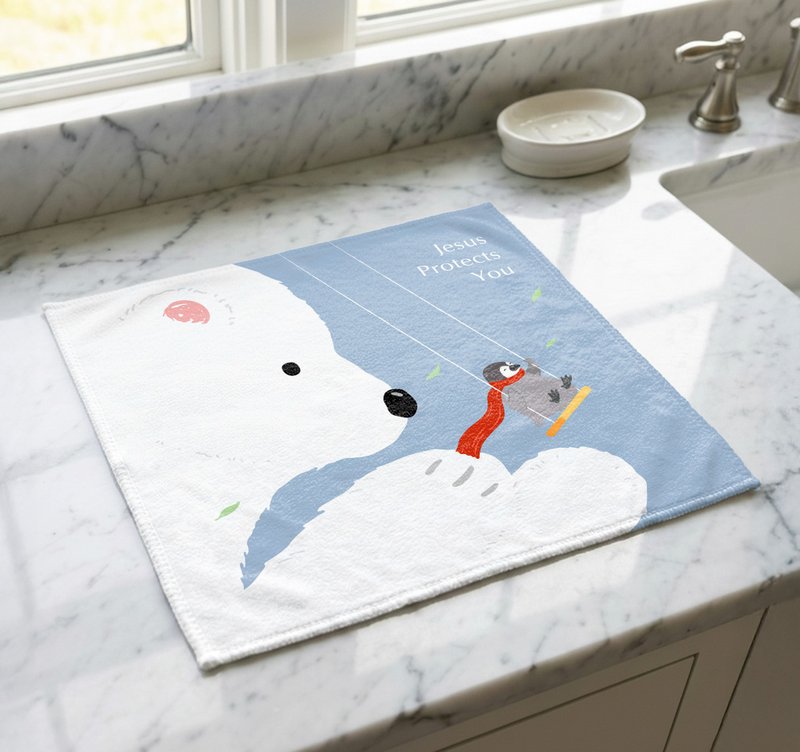 NEW 怀特熊系列方巾-Jesus Protects You - 毛巾浴巾 - 其他人造纤维 