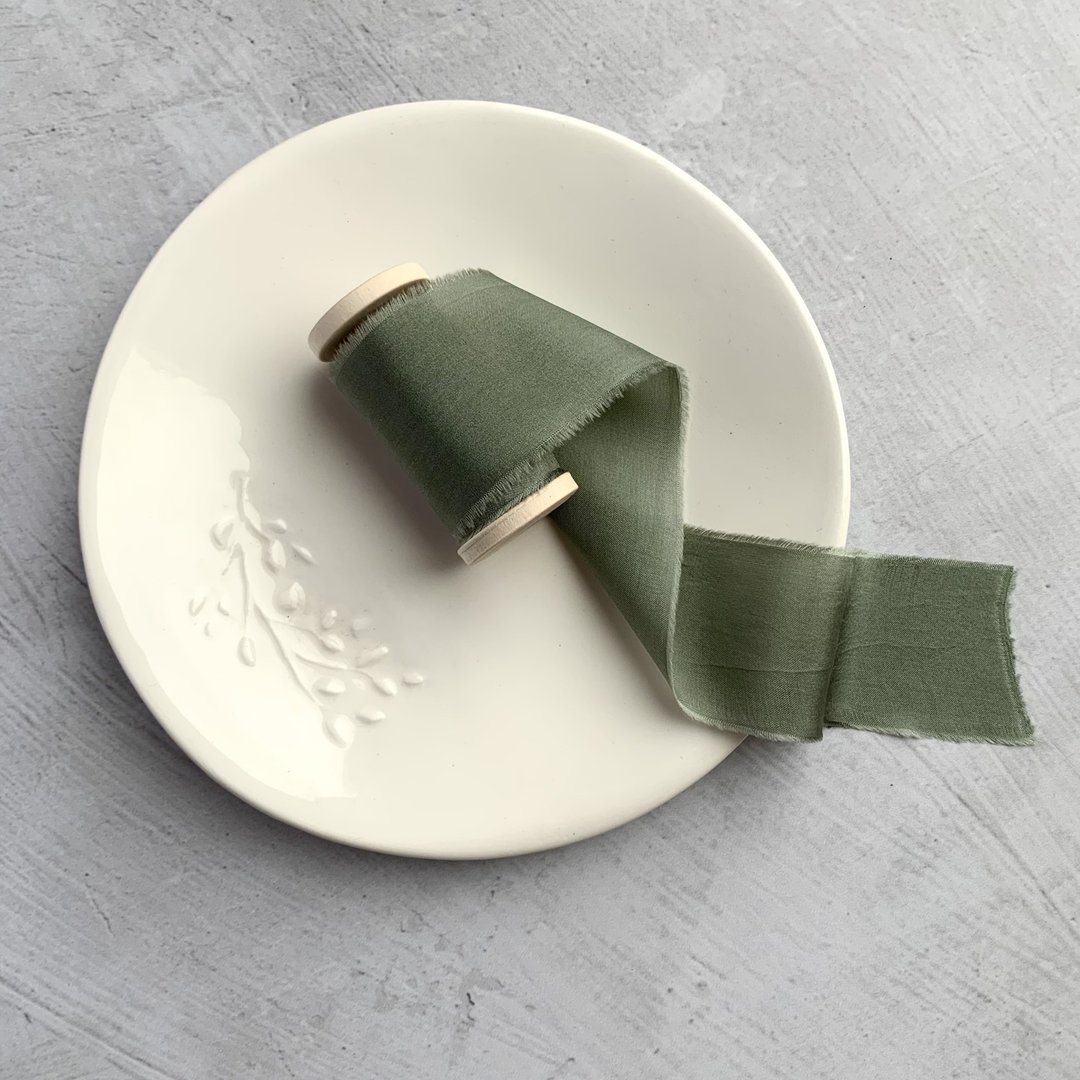 Moss Silk Ribbon / Hand Dyed Silk ribbon on Wood Spool - 包装材料 - 丝．绢 绿色