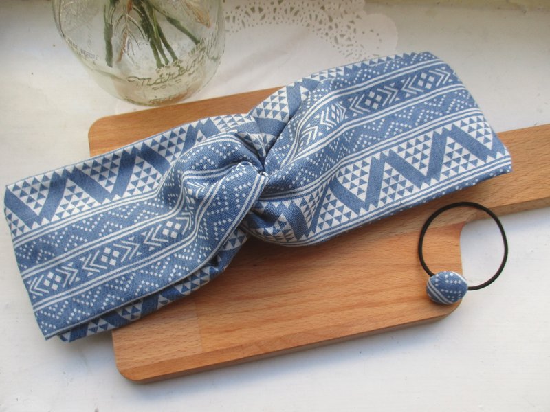 交叉发带(松紧手工)-想法突击 - 发饰 - 棉．麻 蓝色