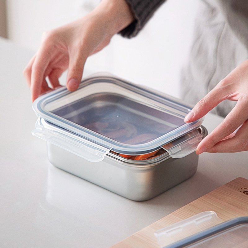 日本霜山 卡扣式304不锈钢保鲜盒(附盖)-1.2L-3入 - 便当盒/饭盒 - 不锈钢 银色