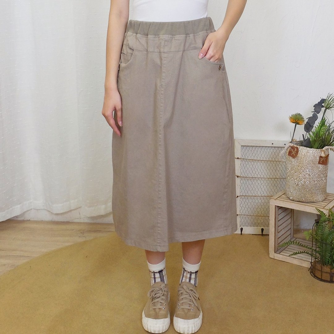 Hana Mokuba 松紧腰前后大口袋清新A字裙 - 裙子 - 其他材质 