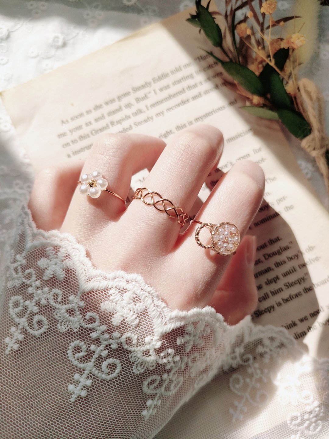 Scattered pearl ring set - 戒指 - 铜/黄铜 金色