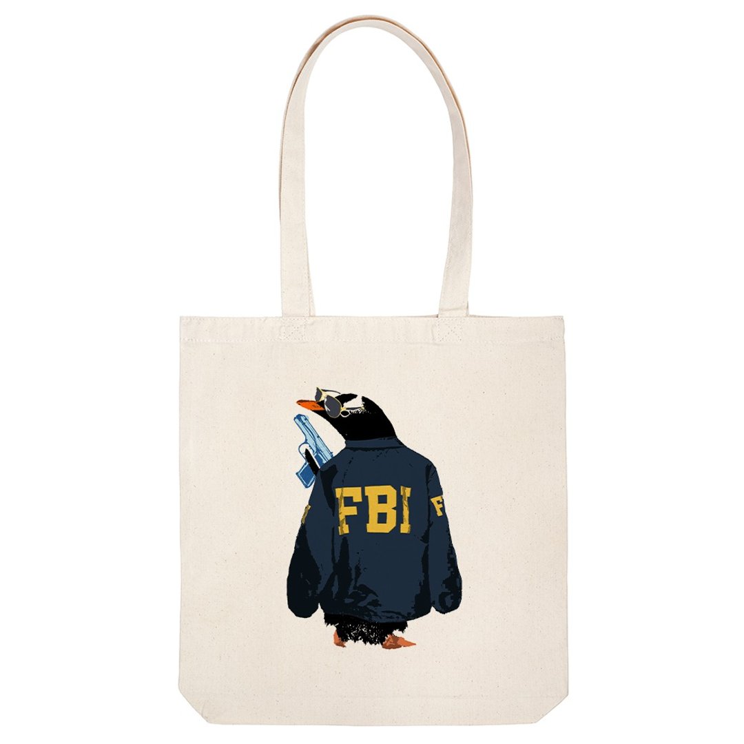 tote bag / FBI penguin - 手提包/手提袋 - 棉 卡其色