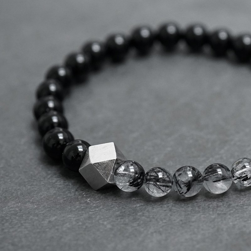 BLACK天然黑发晶手链 VISHI未时s925纯银八棱男女情侣潮串珠自制 - 手链/手环 - 半宝石 