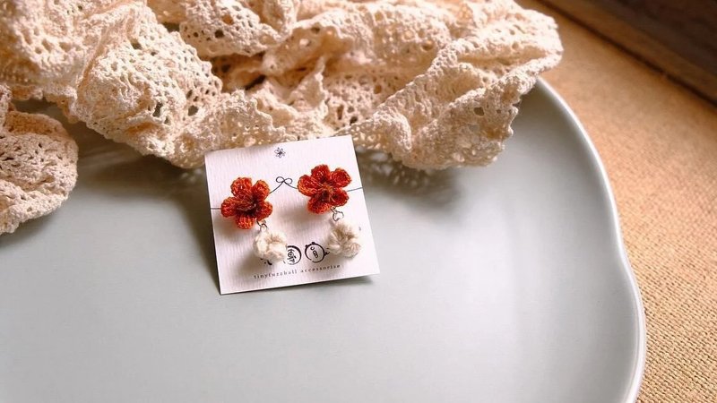 鈎针编织 木棉花 - 耳环/耳夹 - 棉．麻 