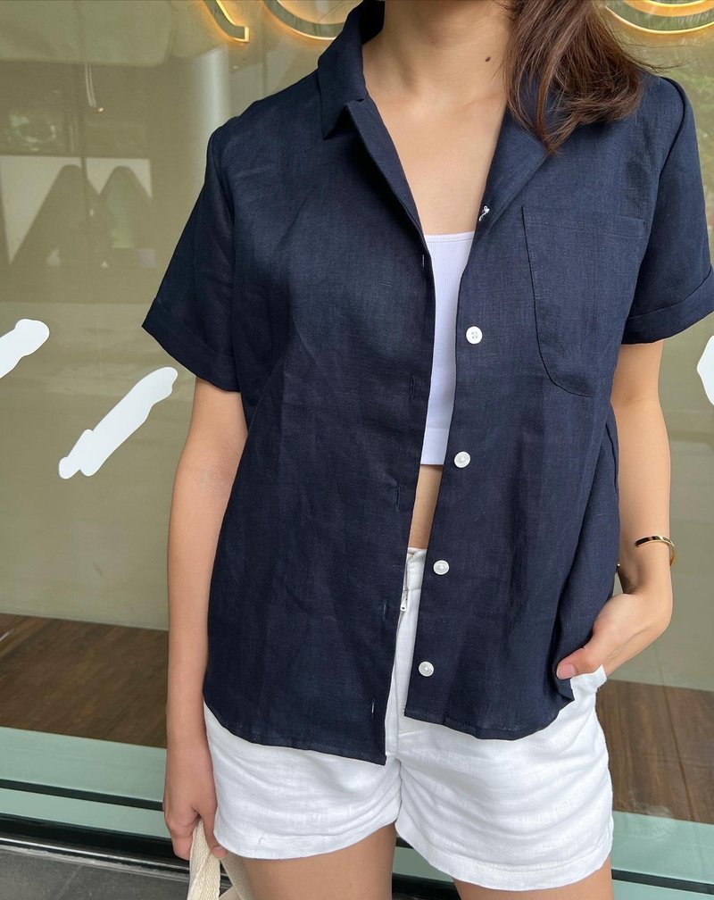 linen shirt 100% - 女装衬衫 - 棉．麻 白色