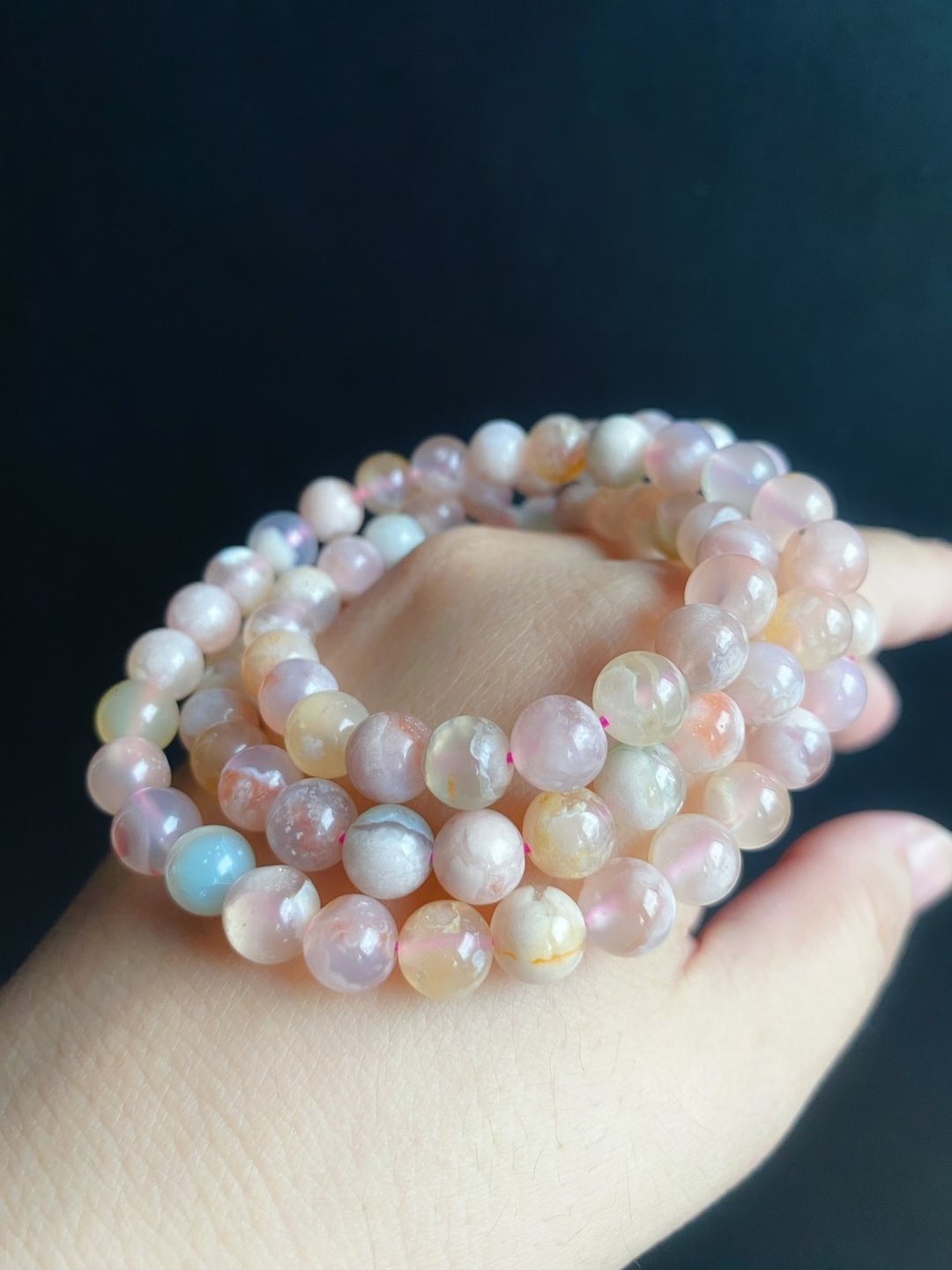 孤品 永恒的花 樱花玛瑙 多彩 多圈 手链 天然石 礼物 独一无二 - 手链/手环 - 水晶 多色