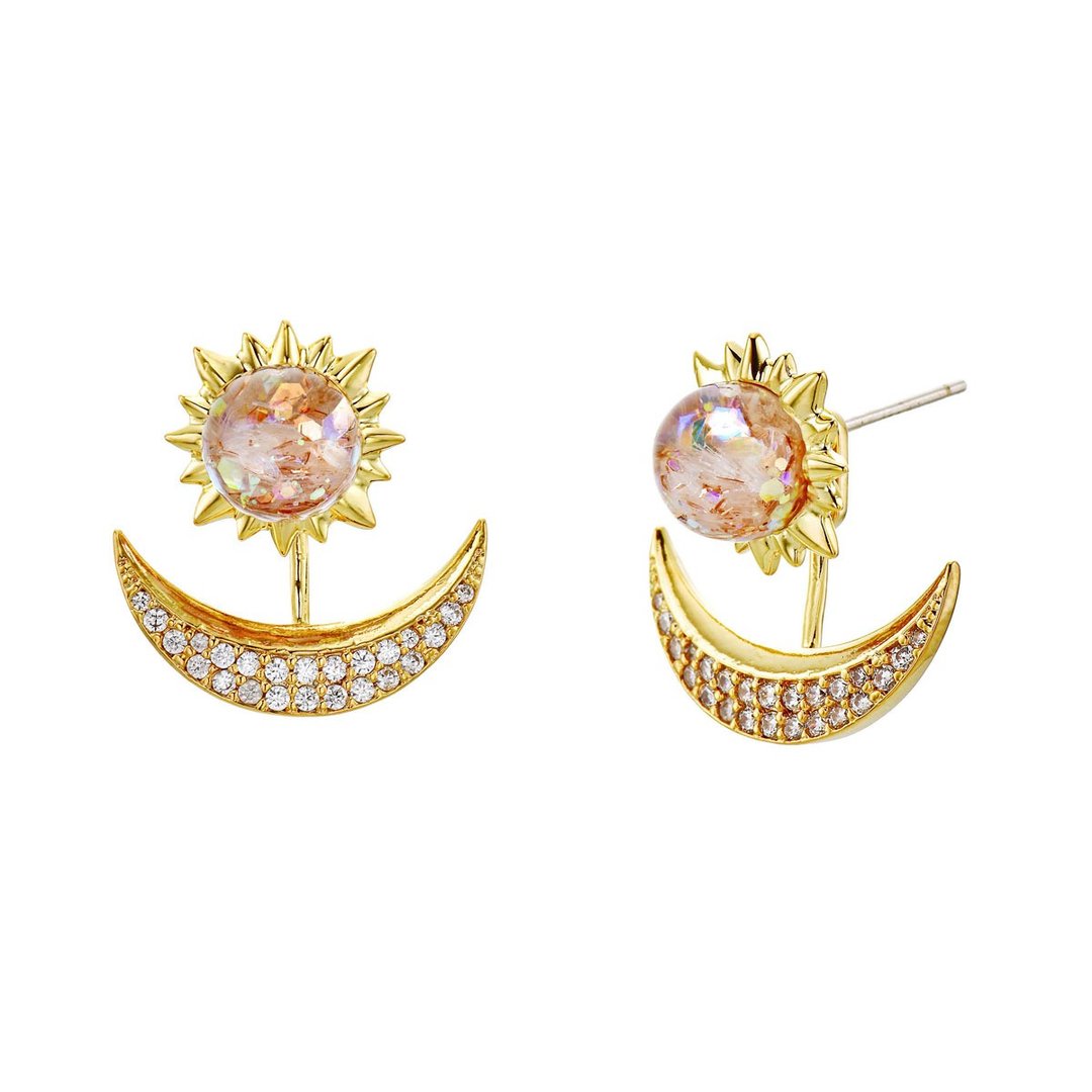 Sun&Moon Snowball Earrings - 耳环/耳夹 - 玻璃 