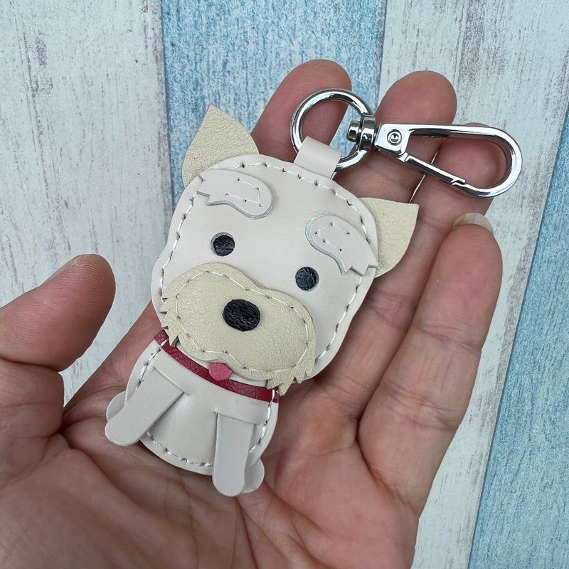 疗愈小物 米色 可爱 约克夏 纯手工缝制 皮革 钥匙扣 小尺寸 - 钥匙链/钥匙包 - 真皮 卡其色