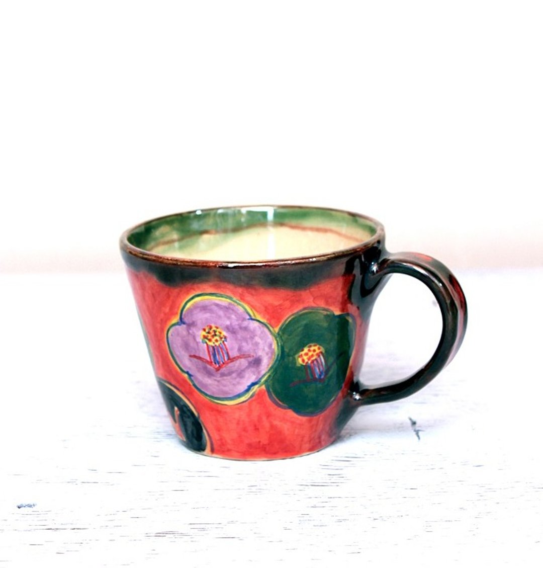 Smile Camellia (orange) mug - 咖啡杯/马克杯 - 陶 多色