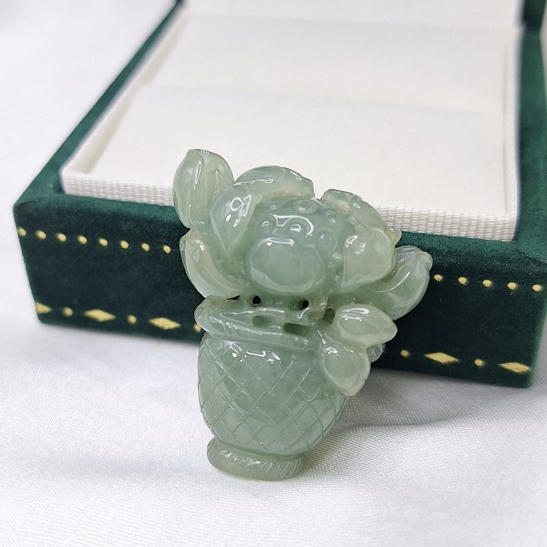 老料 油清 花瓶 莲花瓶摆件 | 天然缅甸玉A货翡翠 - 摆饰 - 玉石 