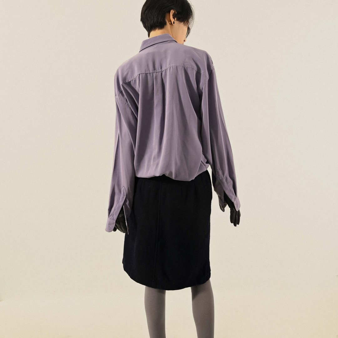 【NaSuBi Vintage】经典版型纯色古着衬衫 - 女装衬衫 - 其他人造纤维 紫色