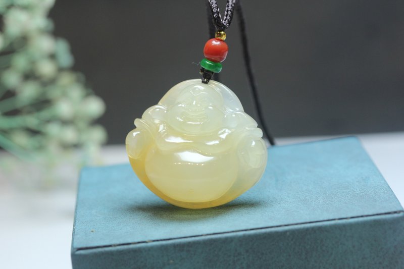 【笑口常开】弥勒佛 天然黄龙玉项链吊坠挂件 - 项链 - 玉石 黄色