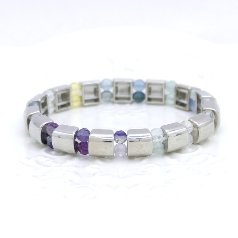 闪亮切角珠 金属光面手镯 银色/玫瑰金/金色 #3 十款晶石 - 手链/手环 - 半宝石 