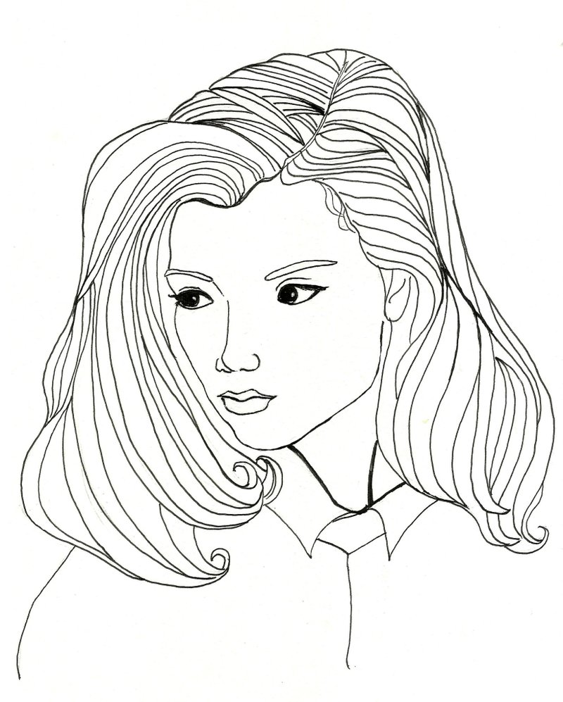 黑白线条人像画插画 - 订制画像 - 纸 白色