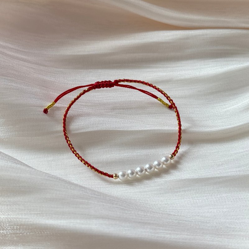 开运金丝红绳天然珍珠编织手链 - 手链/手环 - 珍珠 