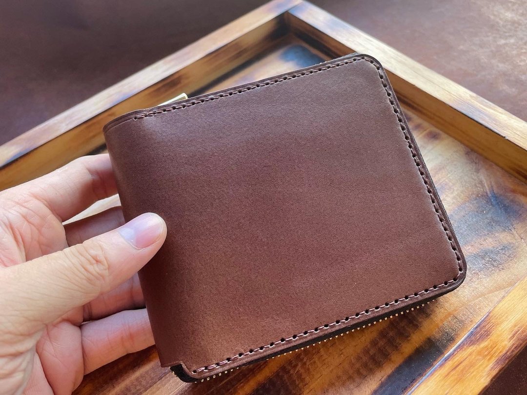 【LW02 拉链零钱包短夹 皮夹 Bi-fold Wallet】 意大利植物鞣牛皮 - 皮夹/钱包 - 真皮 咖啡色
