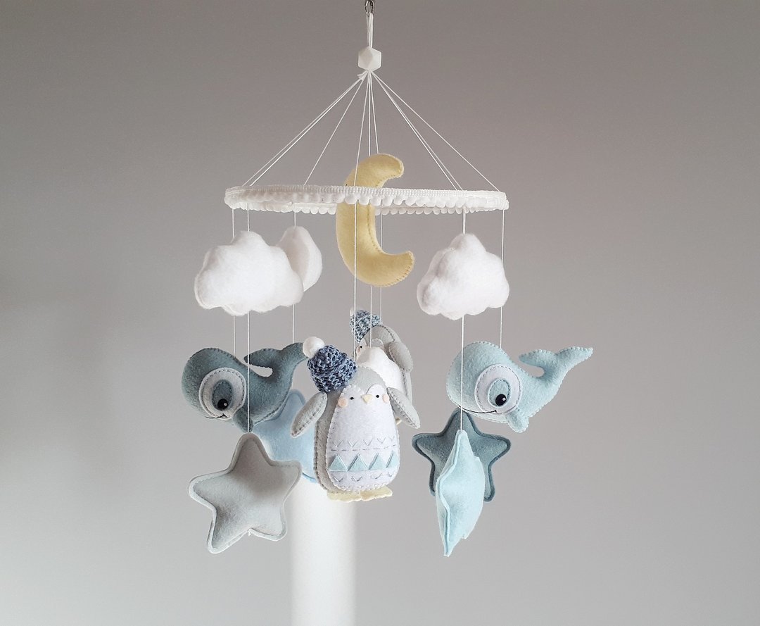 Baby mobile boy, Whale nursery, Nautical nursery decor, Ocean cot - 玩具/玩偶 - 其他材质 蓝色