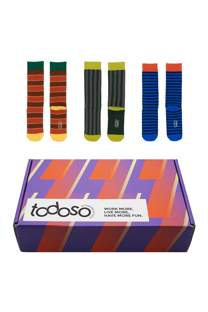 todoso socks for today 条纹中筒袜棉袜子男女3双装圣诞礼物礼盒 - 袜子 - 棉．麻 