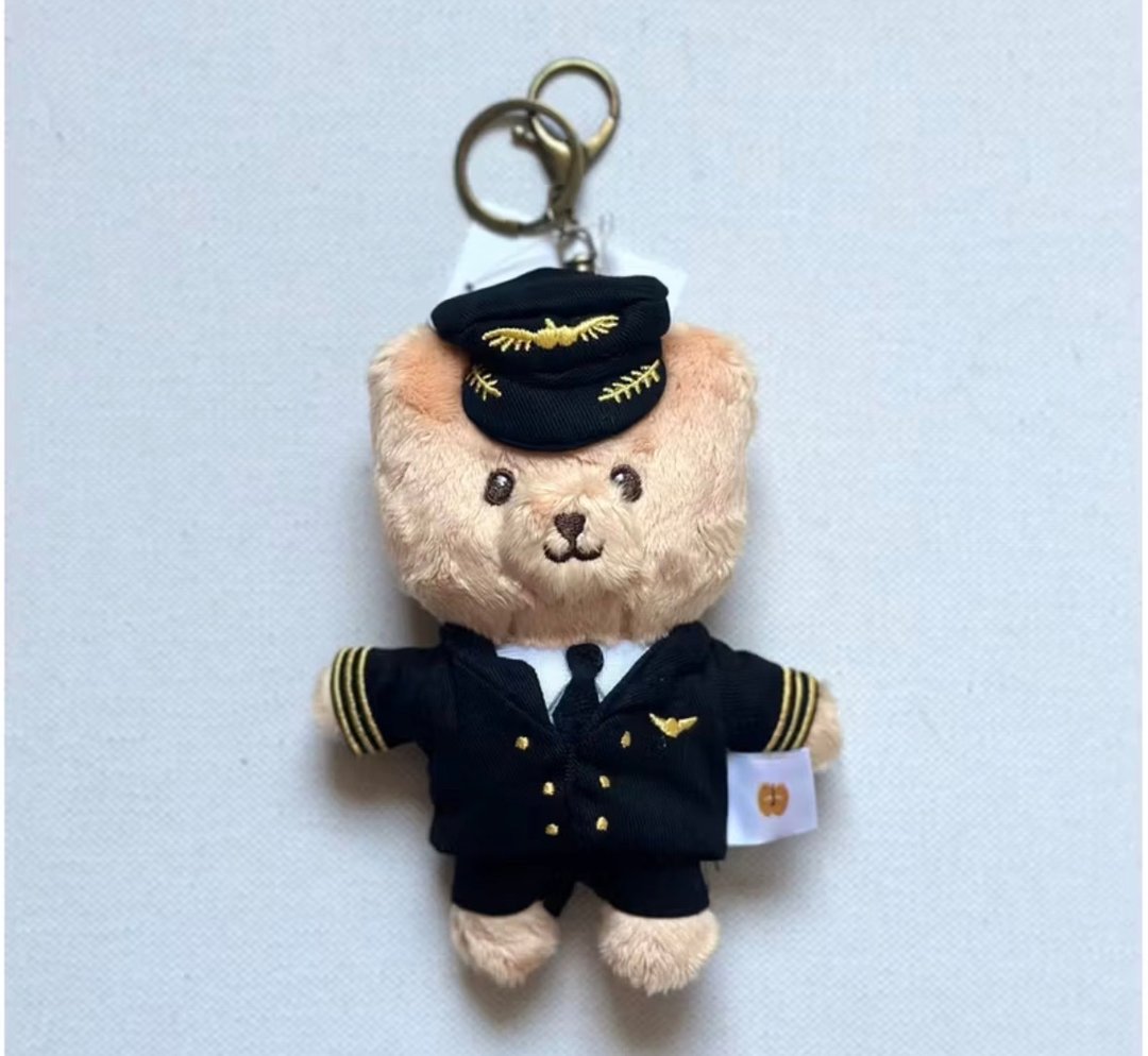 副机师 林檎小熊穿制服绒毛玩偶钥匙圈 飞行员、机师、航空业 - 钥匙链/钥匙包 - 聚酯纤维 黑色