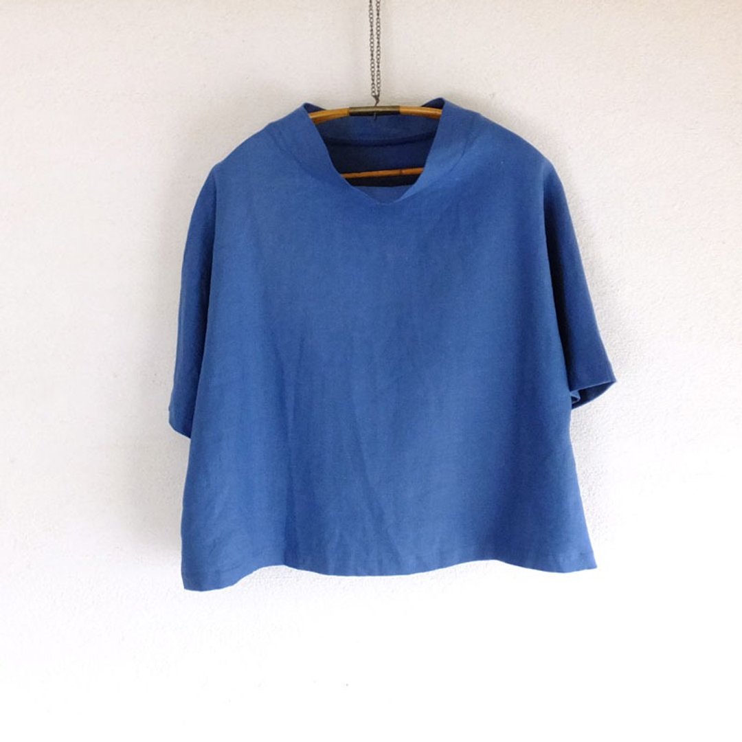 French linen pullover blue - 女装上衣 - 棉 蓝色