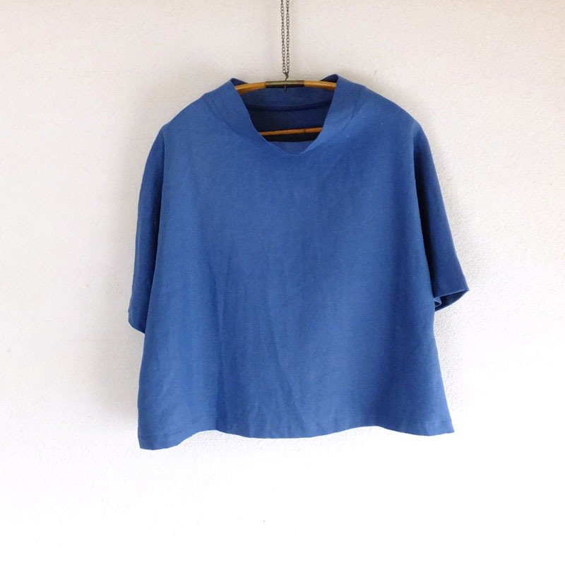 French linen pullover blue - 女装上衣 - 棉．麻 蓝色
