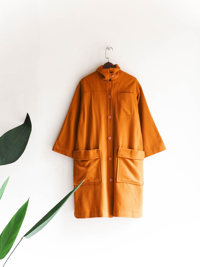 河水山 - 宫城南瓜橘恋爱青涩手札 小立领 羊呢古董毛质薄料大衣外套 羊毛 毛呢 古着 wool vintage overcoat - 女装休闲/机能外套 - 羊毛 橘色