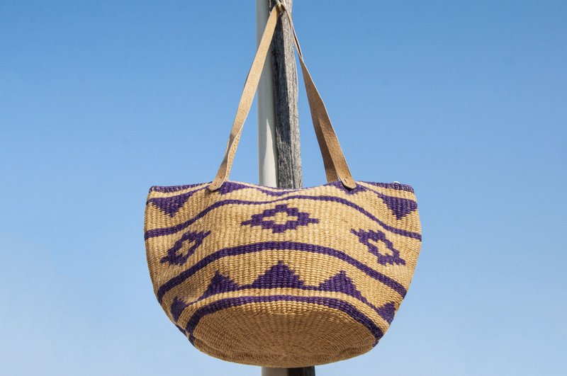 皮革拼接设计侧背包 肩背包 民族风登山包 托特包-非洲加纳 - 侧背包/斜挎包 - 棉．麻 多色