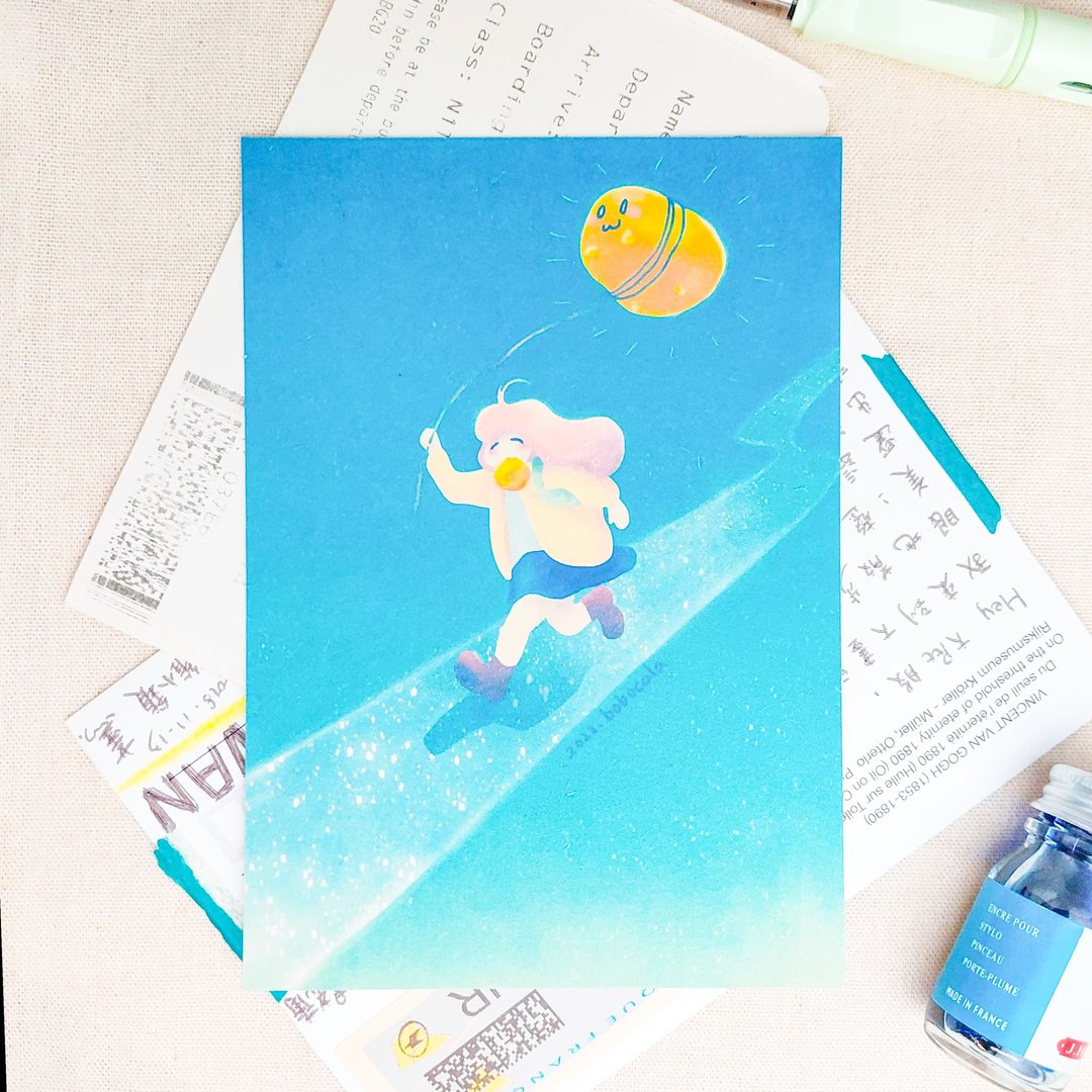 台湾风景/插画收藏明信片/一起遛太阳 Sunny Day/ 元气之卡 - 卡片/明信片 - 纸 蓝色