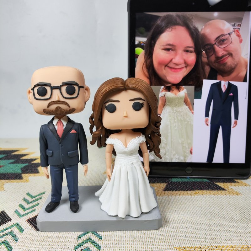 纯手工定制美国Funko Pop 自画像公仔情侣父母夫妻结婚周年礼物 - 玩偶/公仔 - 粘土 多色