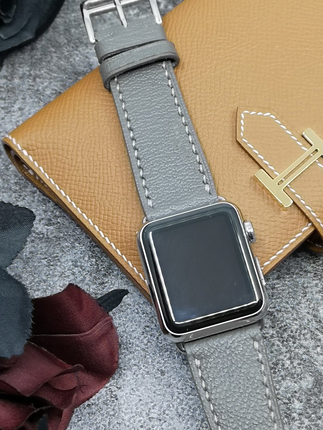 Apple Watch 苹果皮革表带, 大象灰色 iWatch Band 41mm 智能手机 - 表带 - 真皮 灰色