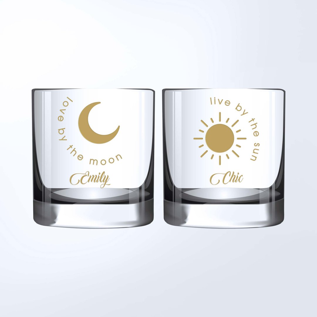 Text Art 纪念日礼物—订制个性化情侣日月威士忌对杯|雕刻 - 酒杯/酒器 - 其他材质 