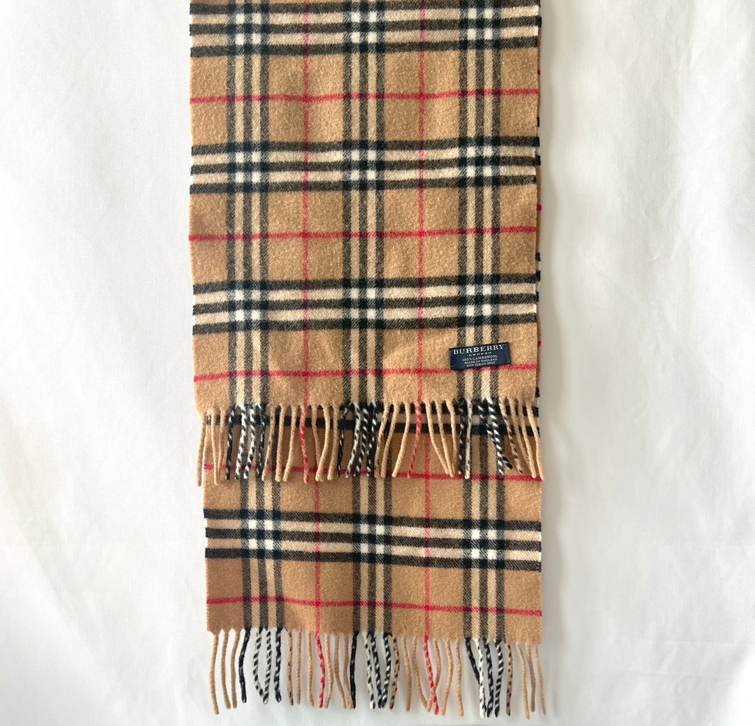 Burberry Scarf经典啡色格纹流苏颈巾 全羊毛 日本中古Vintage - 围巾/披肩 - 羊毛 咖啡色