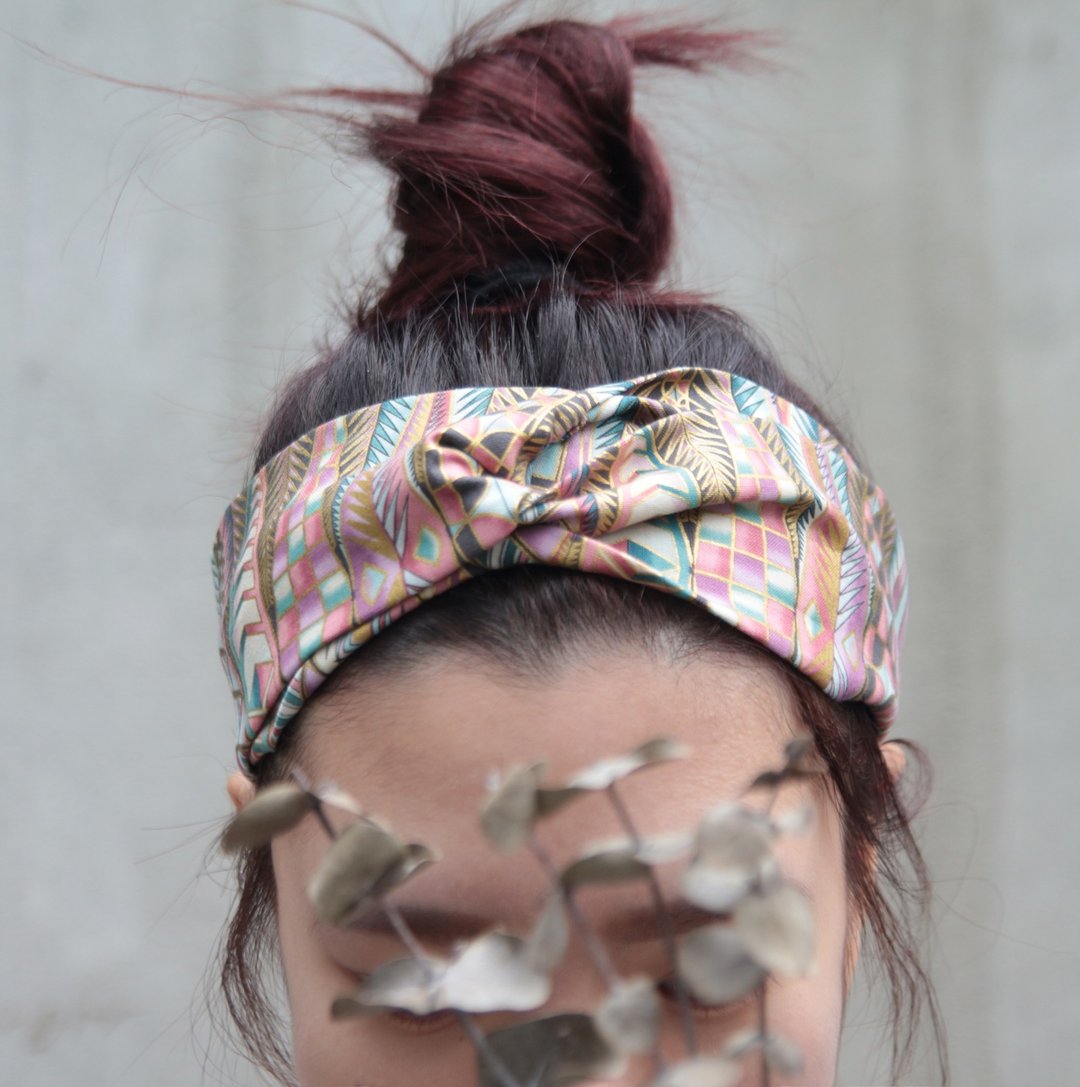 安逸的麻痹／粉、金、蓝／美国烫金布／手工 十字 松紧发带_Comfortably Numb//Taiwan Hand made hair band - 发饰 - 棉 粉红色