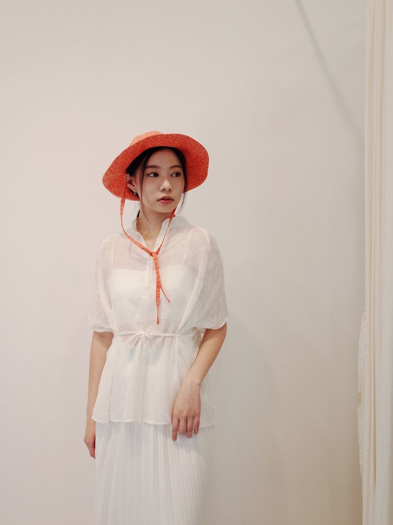 日本布-六角圆帽橘色/遮阳帽/登山帽/露营帽/户外帽 - 帽子 - 棉．麻 橘色