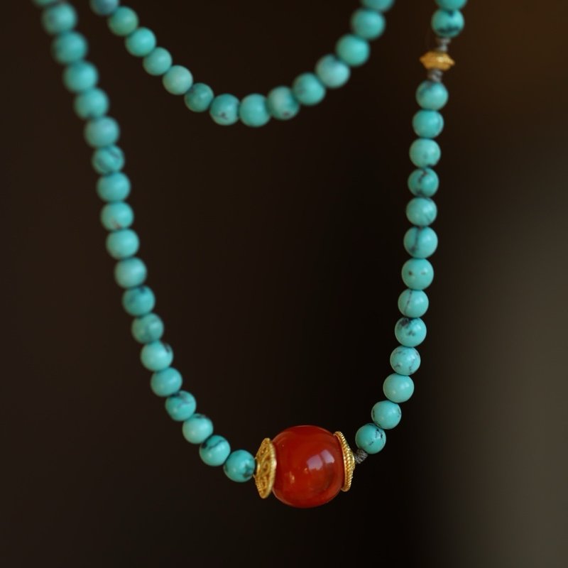 4mm天然原矿 绿松石 南红鎏金小金鱼设计手串项链sm - 手链/手环 - 植物．花 绿色