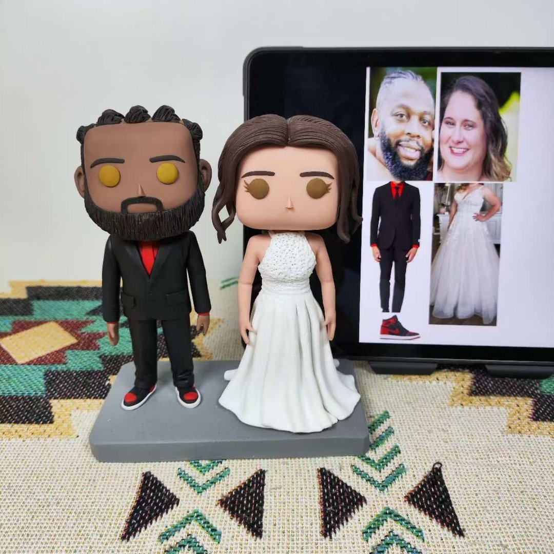 纯手工定制美国Funko Pop 自画像公仔情侣父母夫妻结婚周年礼物 - 玩偶/公仔 - 粘土 多色