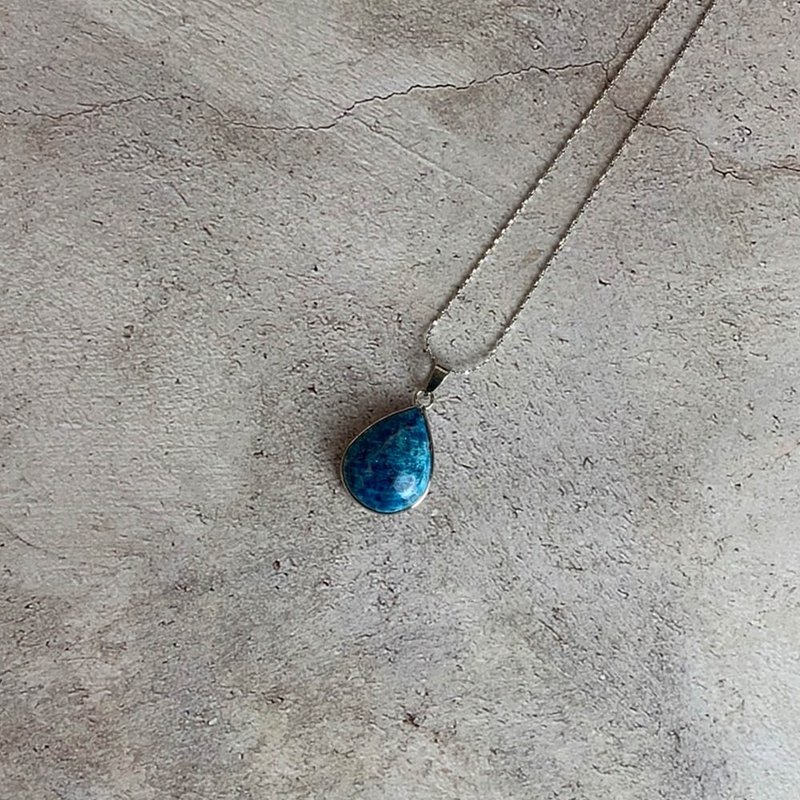 |宝石项链系列| 蓝磷灰石水滴吊坠 (S925纯银x项链x锁骨链) - 锁骨链 - 宝石 蓝色