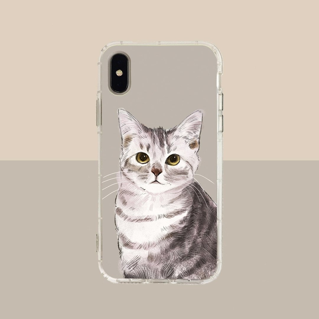 大脸灰猫浮雕空压壳-iPhone/三星,HTC.OPPO.ASUS/原创宠物手机壳 - 手机壳/手机套 - 塑料 