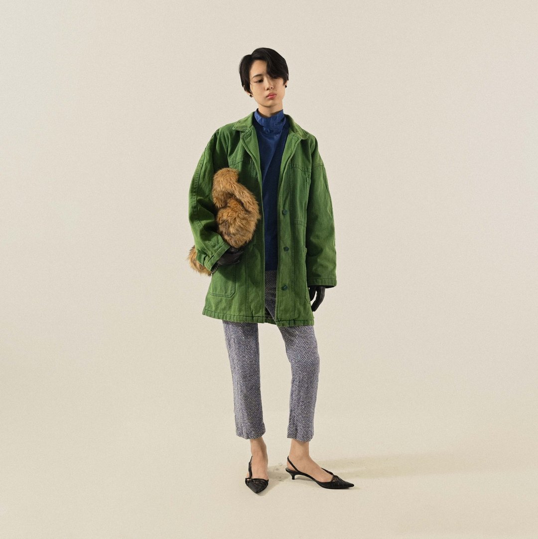 【NaSuBi Vintage】毛料缇花日本制七分古着长裤 - 女装长裤 - 羊毛 蓝色