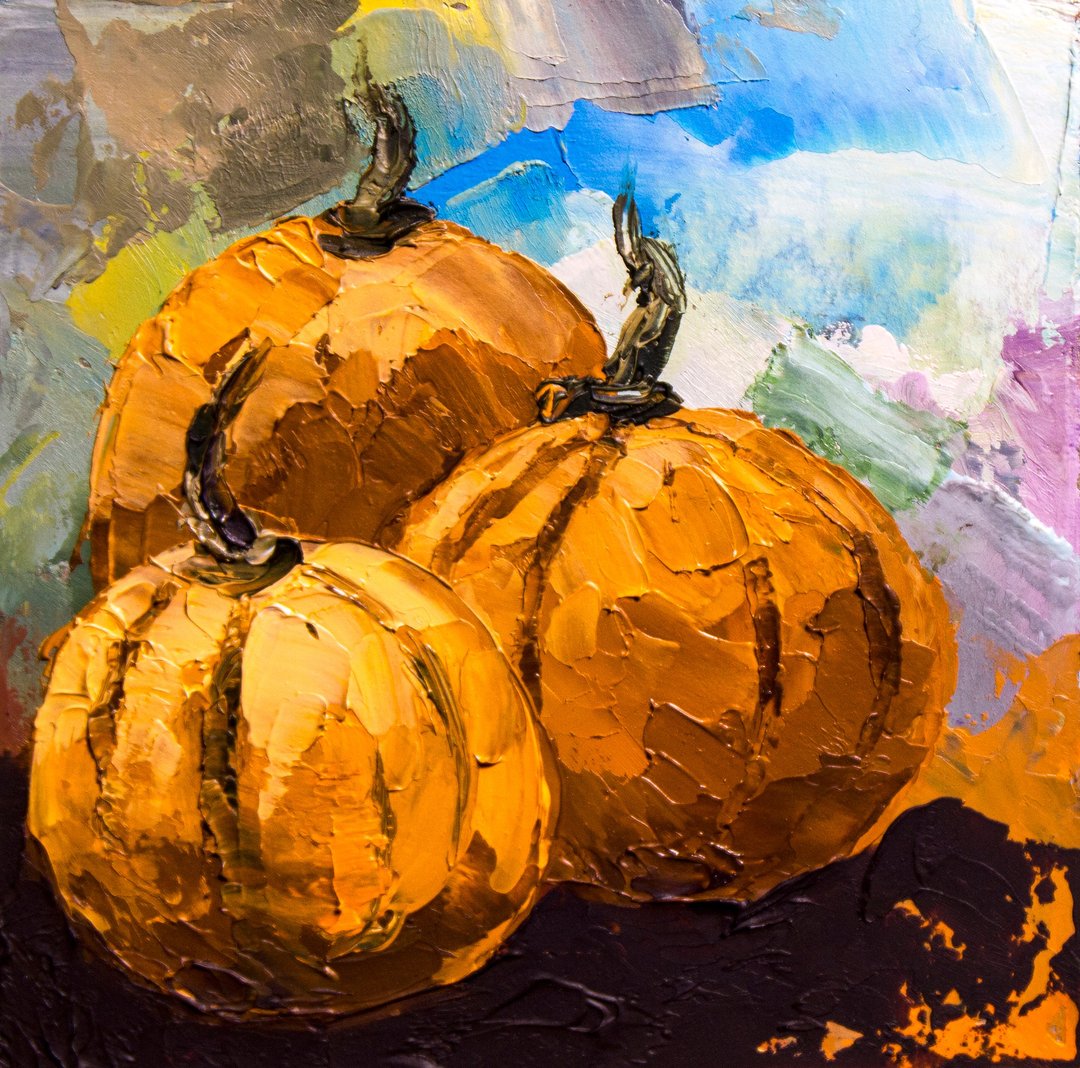 Pumpkin Painting Kitchen Still Life Original Art Vegetable Small Oil Painting - 墙贴/壁贴 - 其他材质 橘色