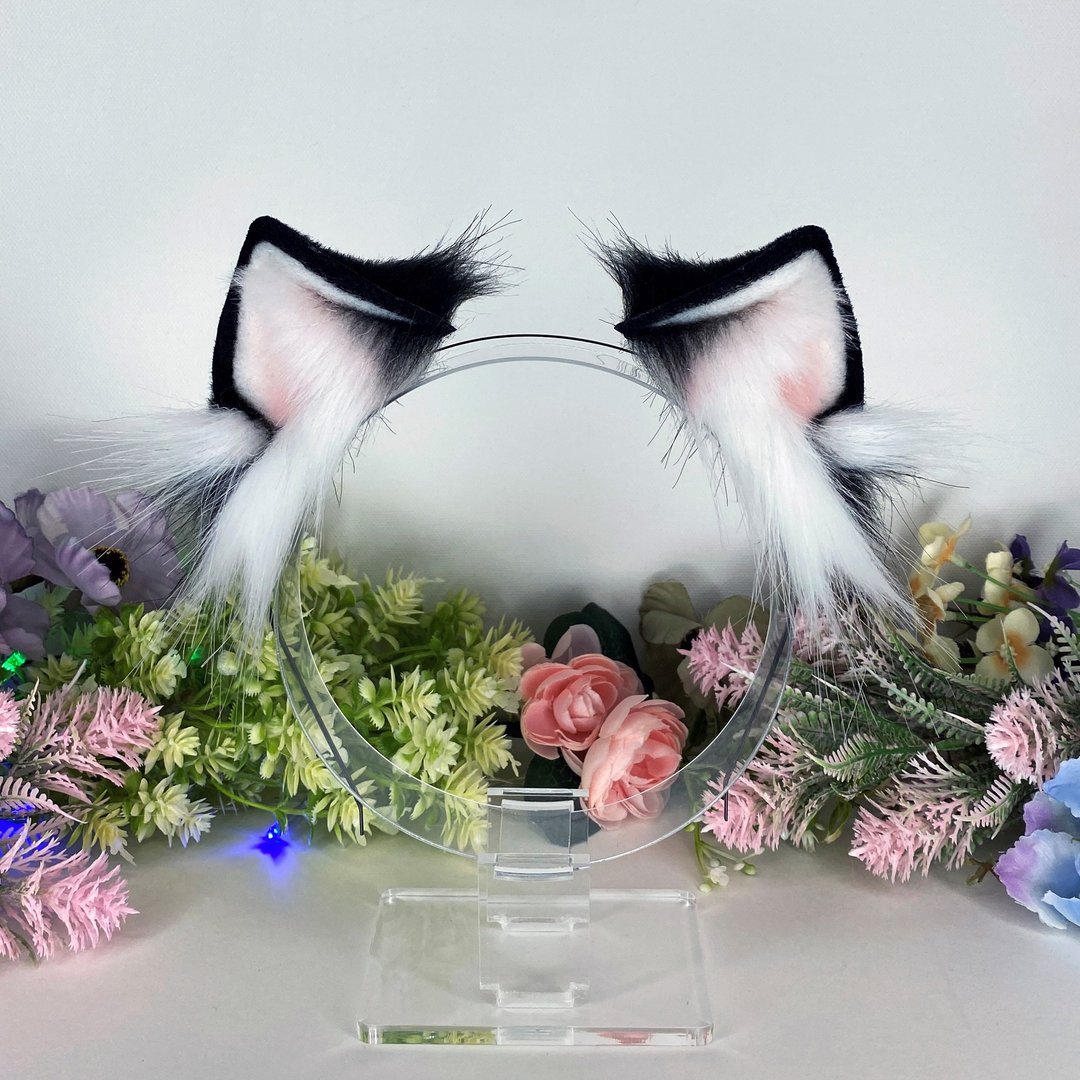 Black and white cosplay cat ears headband - 发饰 - 环保材料 黑色