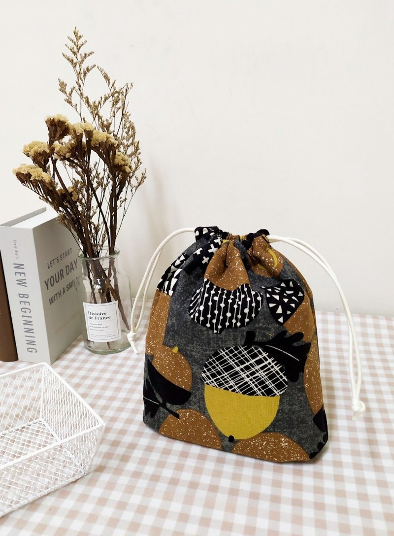 集福系列立体束口袋/旅行收纳袋/万用防尘袋/橡树果实款 - 束口袋双肩包 - 棉．麻 咖啡色