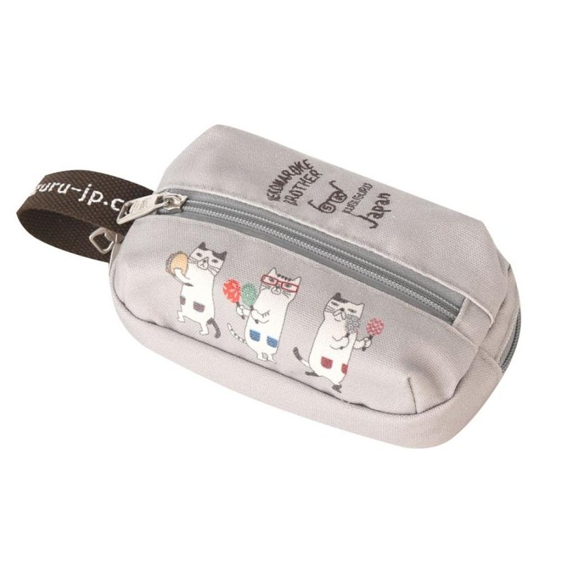 Kusuguru Japan 化妆包/小物包 狂欢眼镜猫 双拉链扣环零钱包-灰 - 零钱包 - 聚酯纤维 灰色