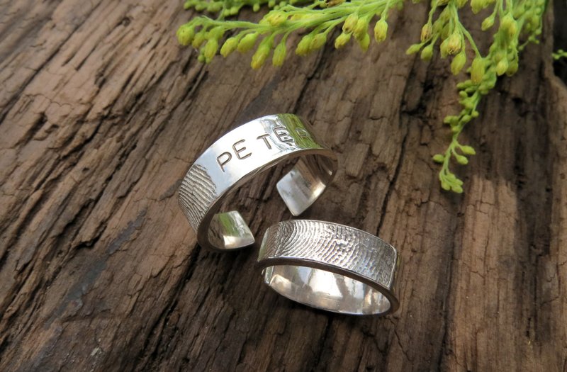 指纹印记系列 / 指纹敲字开口戒(女款) / 925银 / 定制化 - 对戒 - 其他金属 银色