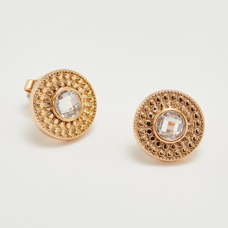 ATHENA 浮雕锆石小耳环(共3色) - 耳环/耳夹 - 铜/黄铜 金色