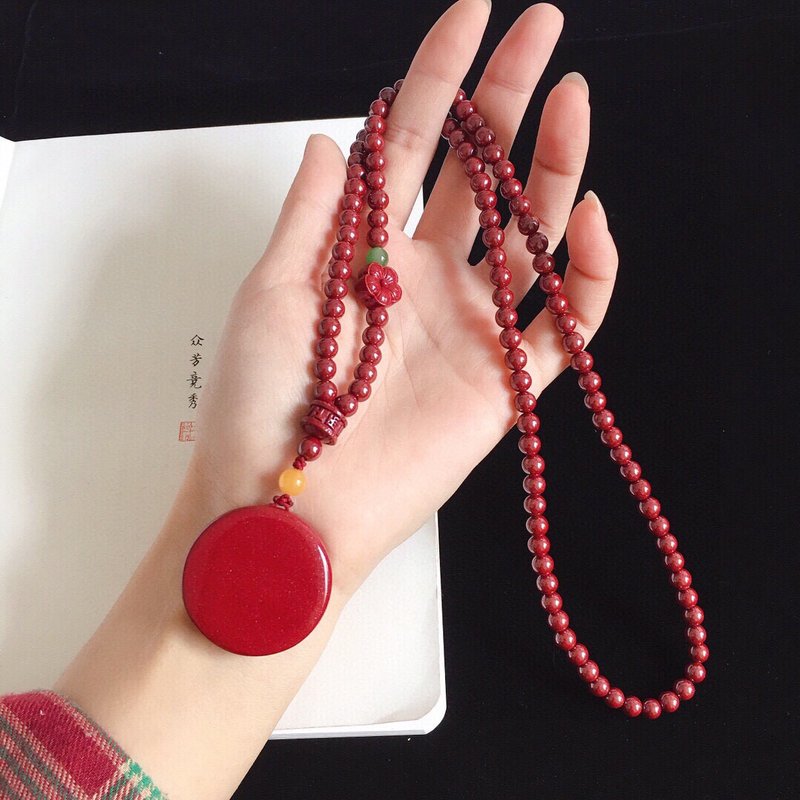 天然原矿朱砂 紫金砂无事圆牌项链 朱砂量93%以上 镇宅 防惊吓 - 项链 - 宝石 