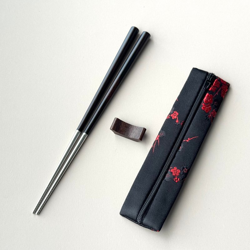 Hé 合筷 316 不锈钢  圆  苏拉威西条纹乌木 - 筷子/筷架 - 木头 咖啡色